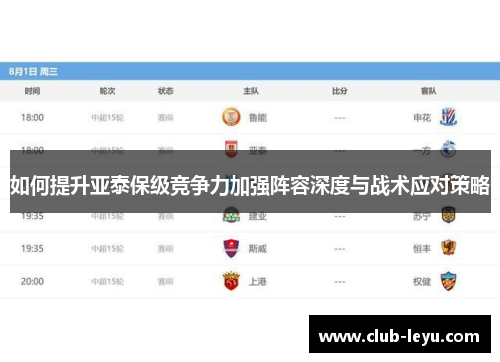 如何提升亚泰保级竞争力加强阵容深度与战术应对策略